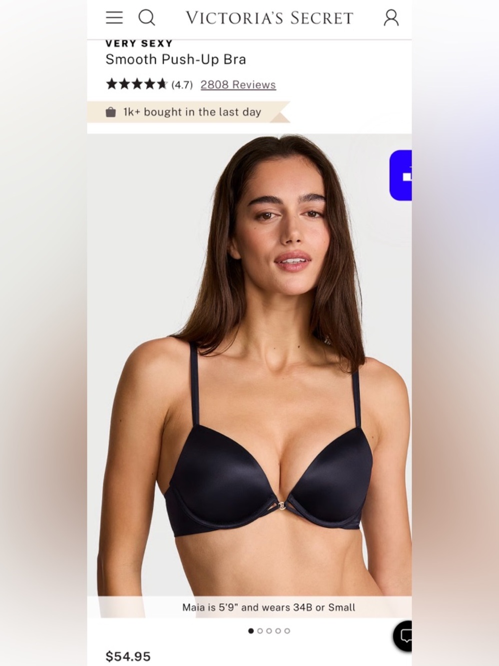 Victoria’s Secret Very Sexy Push-Up Bra Black Smooth Cups 34B NWT